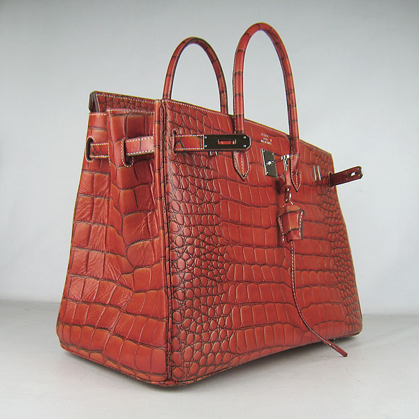 Replica Hermes Birkin 40CM Crocodile Veins Leather Bag Dark Orange 6099 Online - Click Image to Close